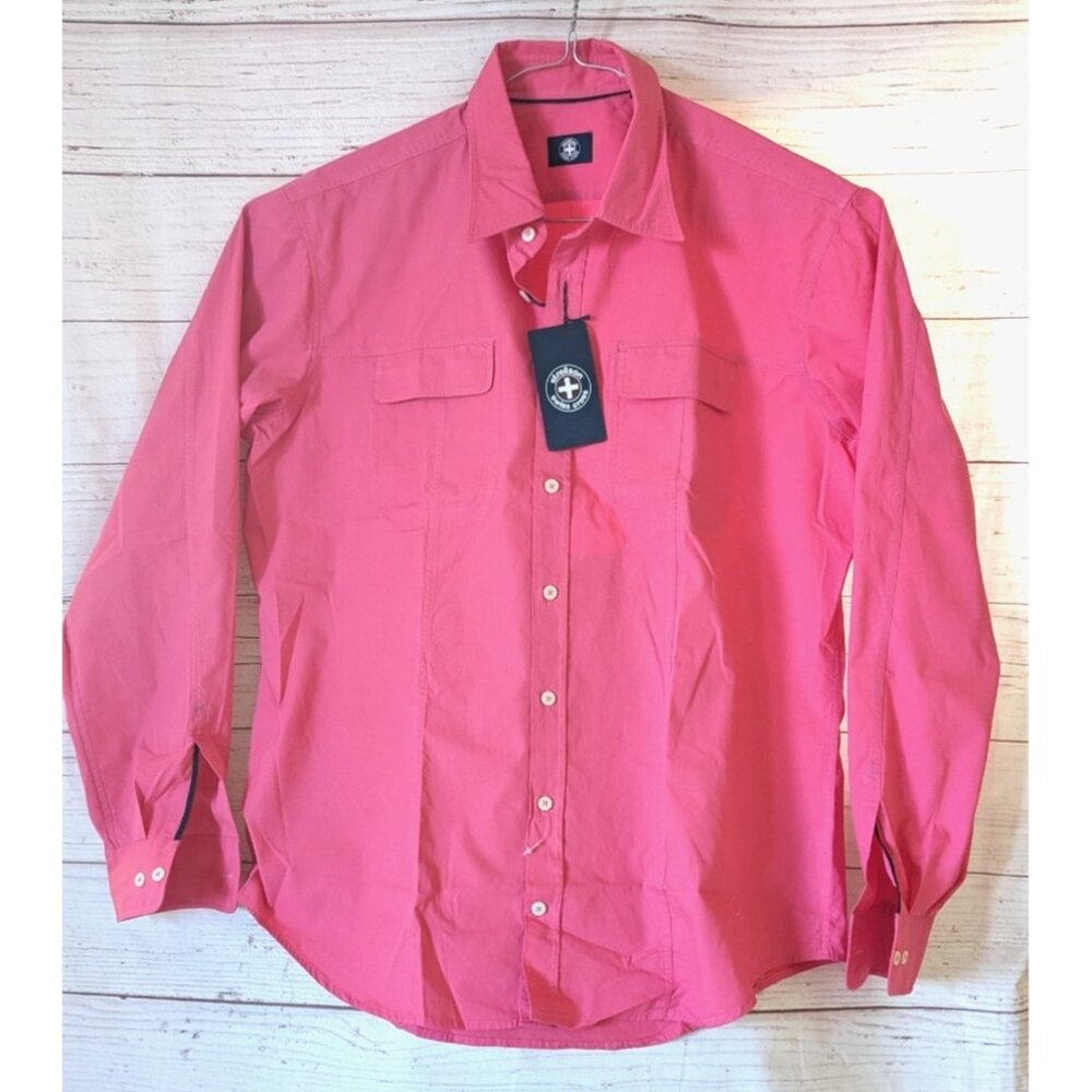 NWT Strellson Swiss Cross Men Shirt Pink Cotton Button Down Long Sleeve Size XL
